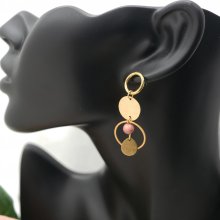 Solo earring with gold hoops and rounds and pink Rhodonite pearl