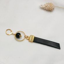 Solo long gold-plated dangling earring Leather Black or color of choice
