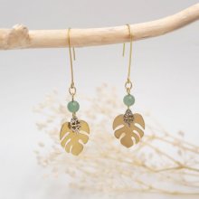 Earrings raw brass leaves monstera and clover