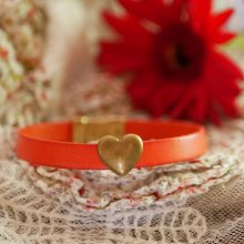 Leather bracelet &amp; bronze heart vielli customizable 