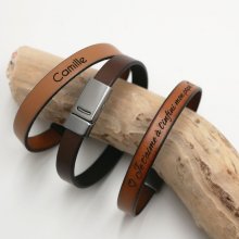 Leather bracelet to personalize by engraving magnetic clasp dark gray