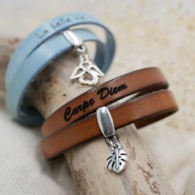 Customized double leather bracelet to engrave with your choice of pendant