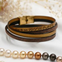 Double leather bracelet vintage brown and a color of your choice to customize by engraving