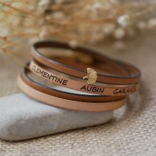 Zen leather bracelet in duo of colors customizable with golden ginkgo 