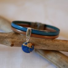 Duo leather strap with blue jasper disc stone 