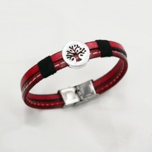 Men's bracelet in red leather duo with stitching Customizable tree of life 