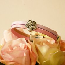Leather duo bracelet flower design to personalize 