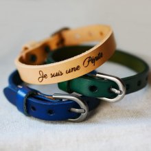Engraved leather bracelet with silver buckle to be personalized by engraving