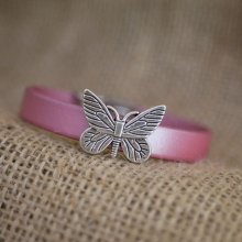 Leather bracelet for girl and butterfly charm customizable