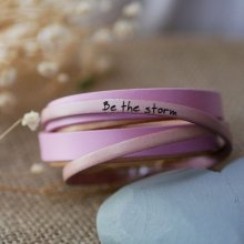 Personalized pink leather double turn cuff bracelet  
