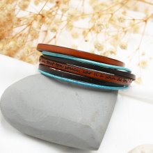 Vintage turquoise and brown multi-leather double-loop bracelet
