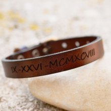 Men's bracelet engraved leather dark brown silver buckle to customize