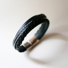 Men's black multi-leather cuff bracelet