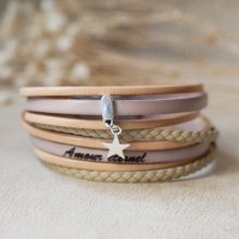 Multi leather bracelet pendant beige tones customizable 