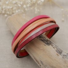 Multi-leather bracelet in red, peach, coral and beige cuff