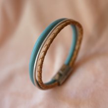 Beige and Turquoise multi-leather cuff bracelet