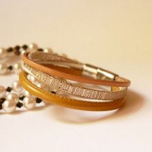 Beige and Gold multi-leather cuff bracelet