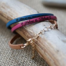 Leather bracelet woman to personalize by engraving with gold chain