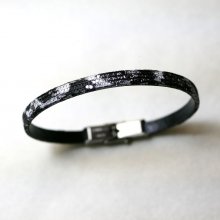 Women's fine leather bracelet black gray glitter effect