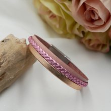 Customizable cuff bracelet in pink laminated and peach leathers