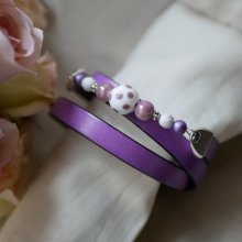 Leather bracelet woman and pearls Mauve triple to customize 