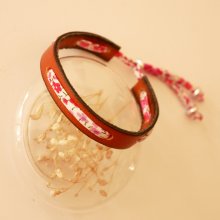 Florâme bracelet with Phoebe Rose liberty ribbon on brown leather