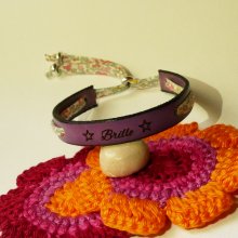 Florâme "Brille" engraved bracelet with pastel liberty ribbon on purplish leather