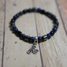 Men's bracelet in Black Blue pearls and pendant of your choice