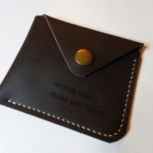 Coffee leather pouch with engraved button