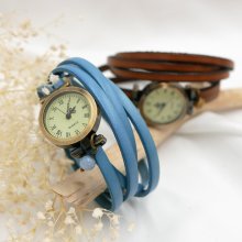 Vintage multi-turn leather watch with adjustable clasp