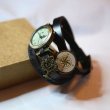 Watch leather bracelet cabochon wood to engrave
